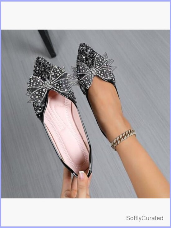 Amazon.com | Women Rhinestone Ballet Flats Wedding Dress Shoes Pointed Toe Comfort Low Heel